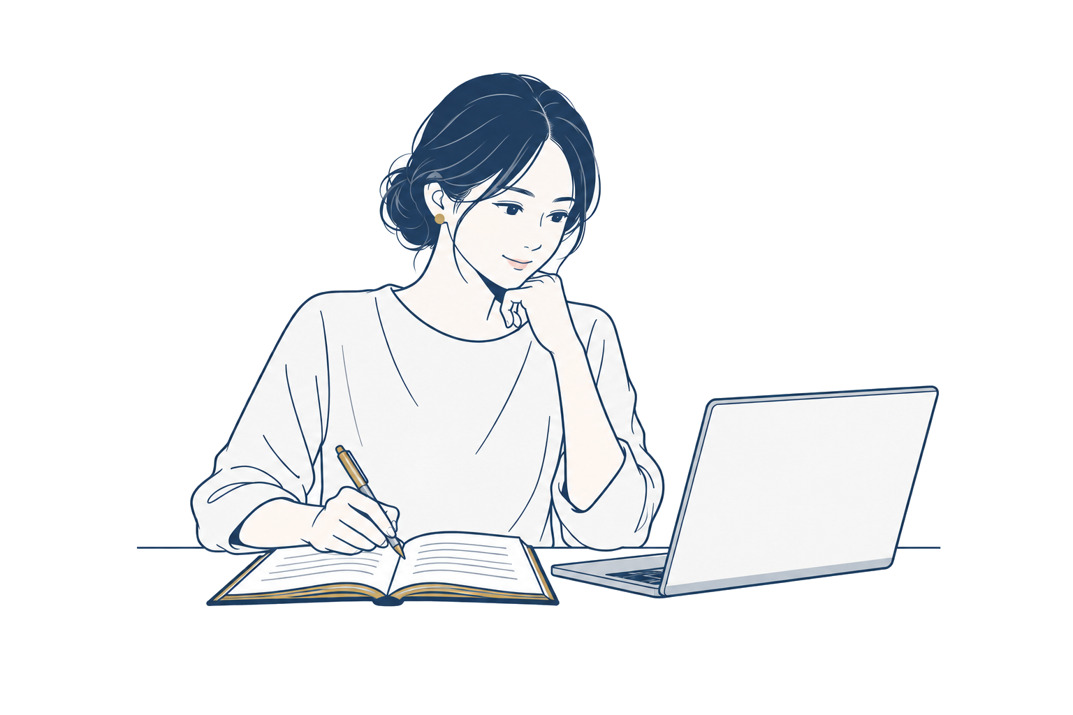 ノートに記録しながら自分で学ぶ女性