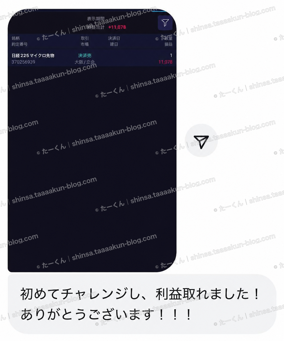 初めての挑戦で利益を報告の報告画像