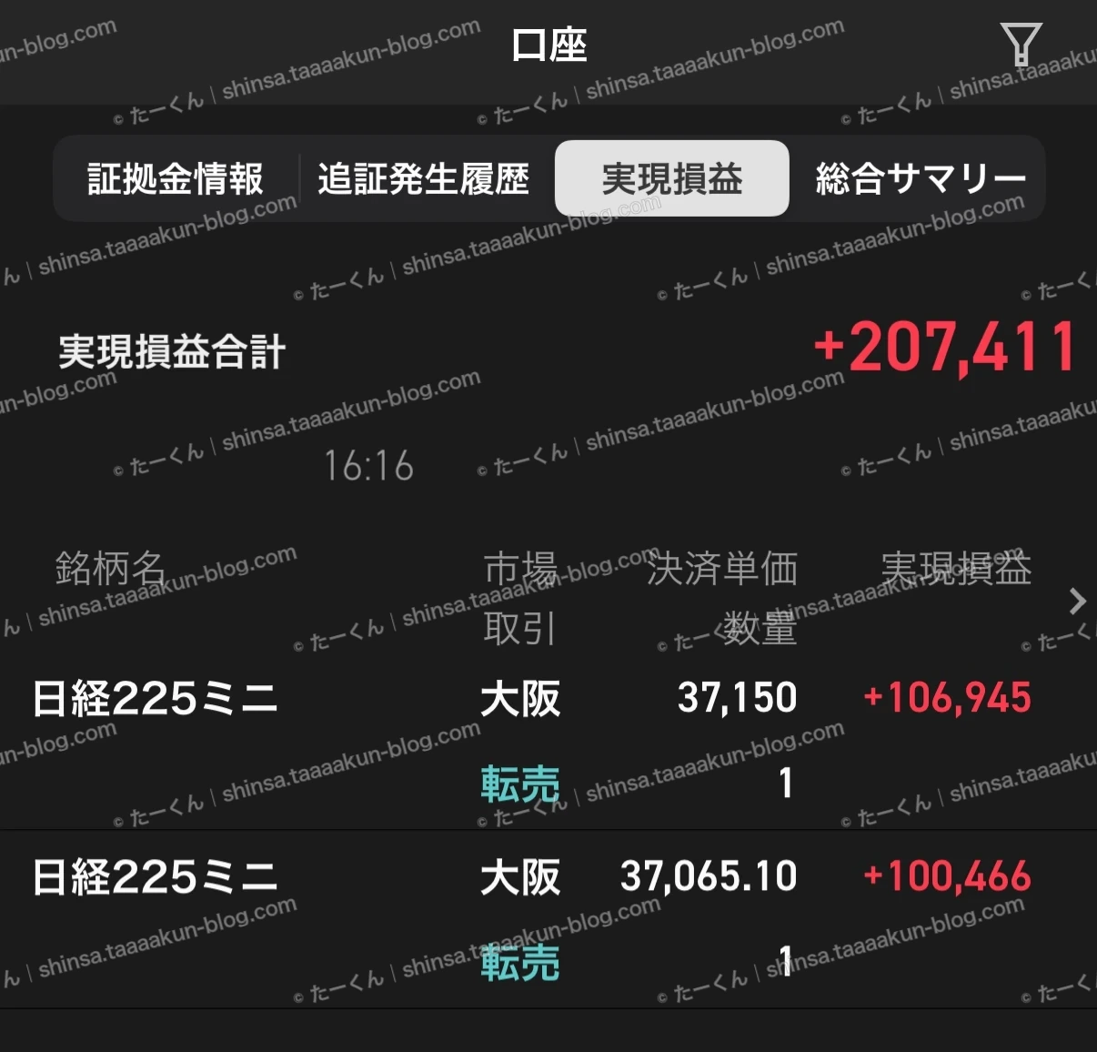 先物取引の実績報告の画像