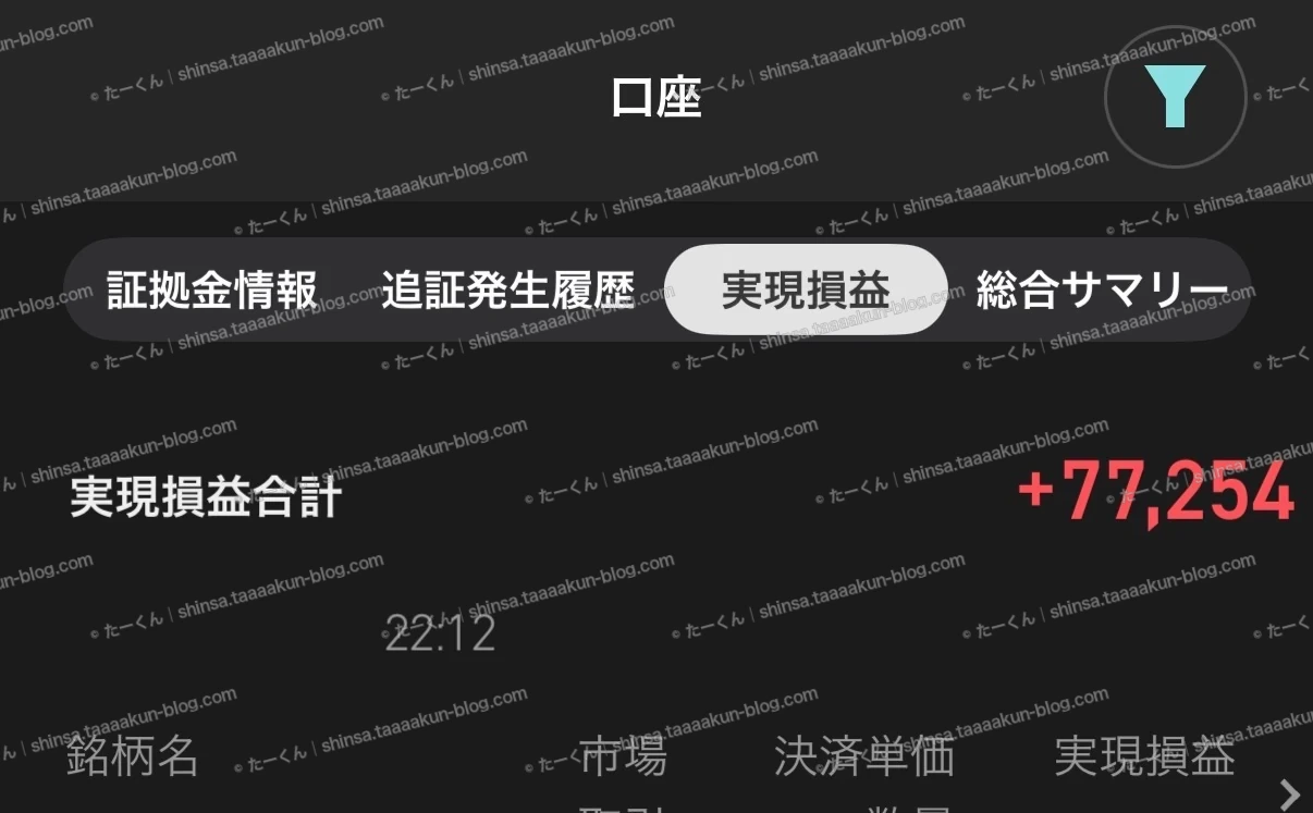先物取引の実績報告の画像